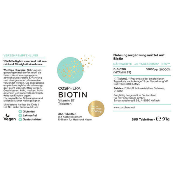 BiotinCosphIngr Klientide lemmik! BIOTIIN 10000 μg - 365 tabletti Cosphera