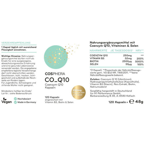 KOENSÜÜM Q10 KAPSLID 250mg 120tk Cosphera - 4 kuu kogus