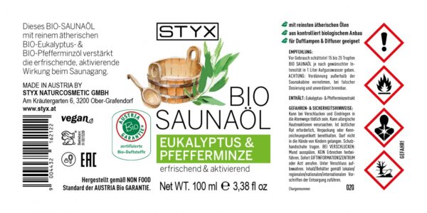 SAUNAÕLI EUKALÜPT JA PIPARMÜNT BIO 100ml (STYX Naturcosmetic)